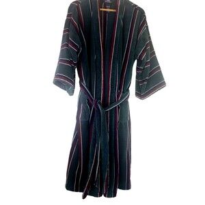 Vintage Stafford Bath Robe OS Mens Green Striped Thick Terry Cloth Belted Cotton